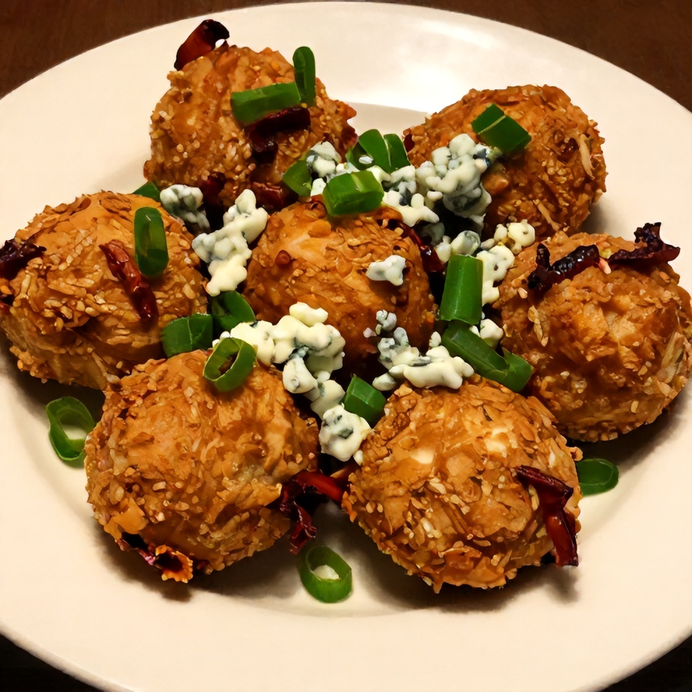 Plated Buffalo Chicken Bacon Mozzarella Bombs with ranch dressing