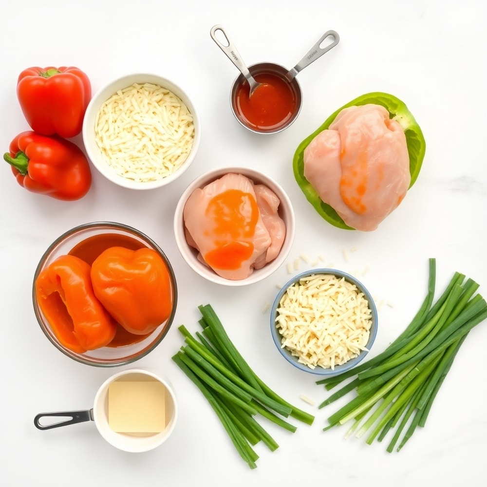 Raw Ingredients for Buffalo Chicken Stuffed Peppers