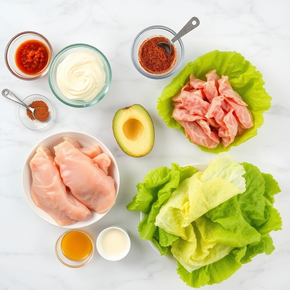 Raw ingredients for Chicken Torta Sandwich on a marble surface