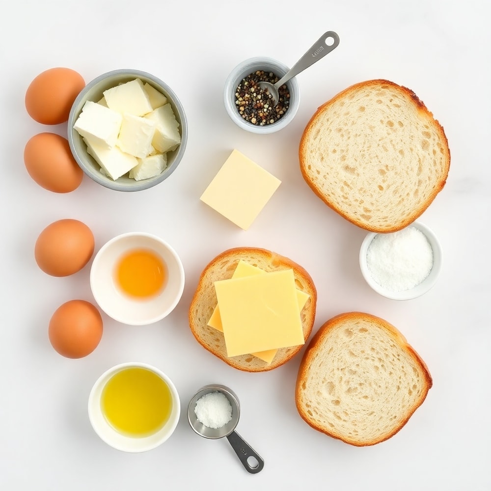 Raw ingredients for crispy egg cheese toasts