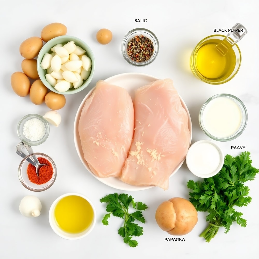 Raw ingredients for Garlic Parmesan Chicken and Potatoes
