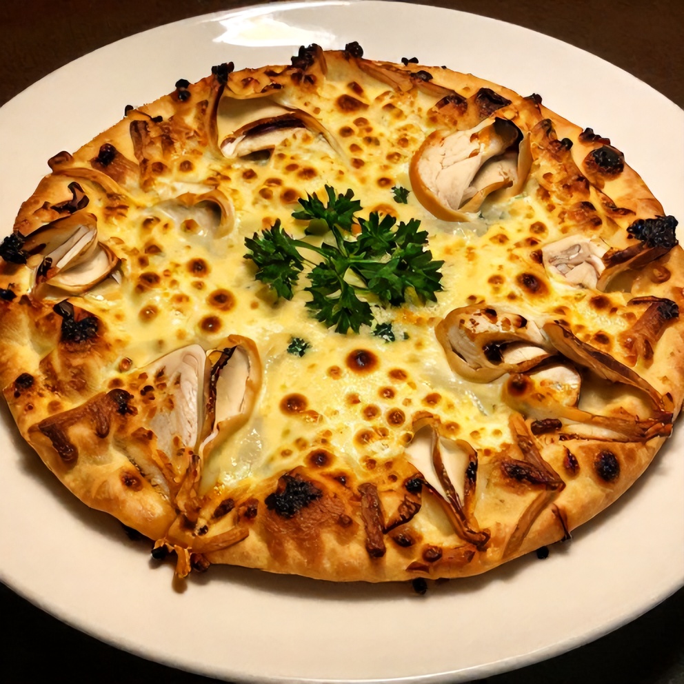 Greek Chicken Flatbread on a white plate