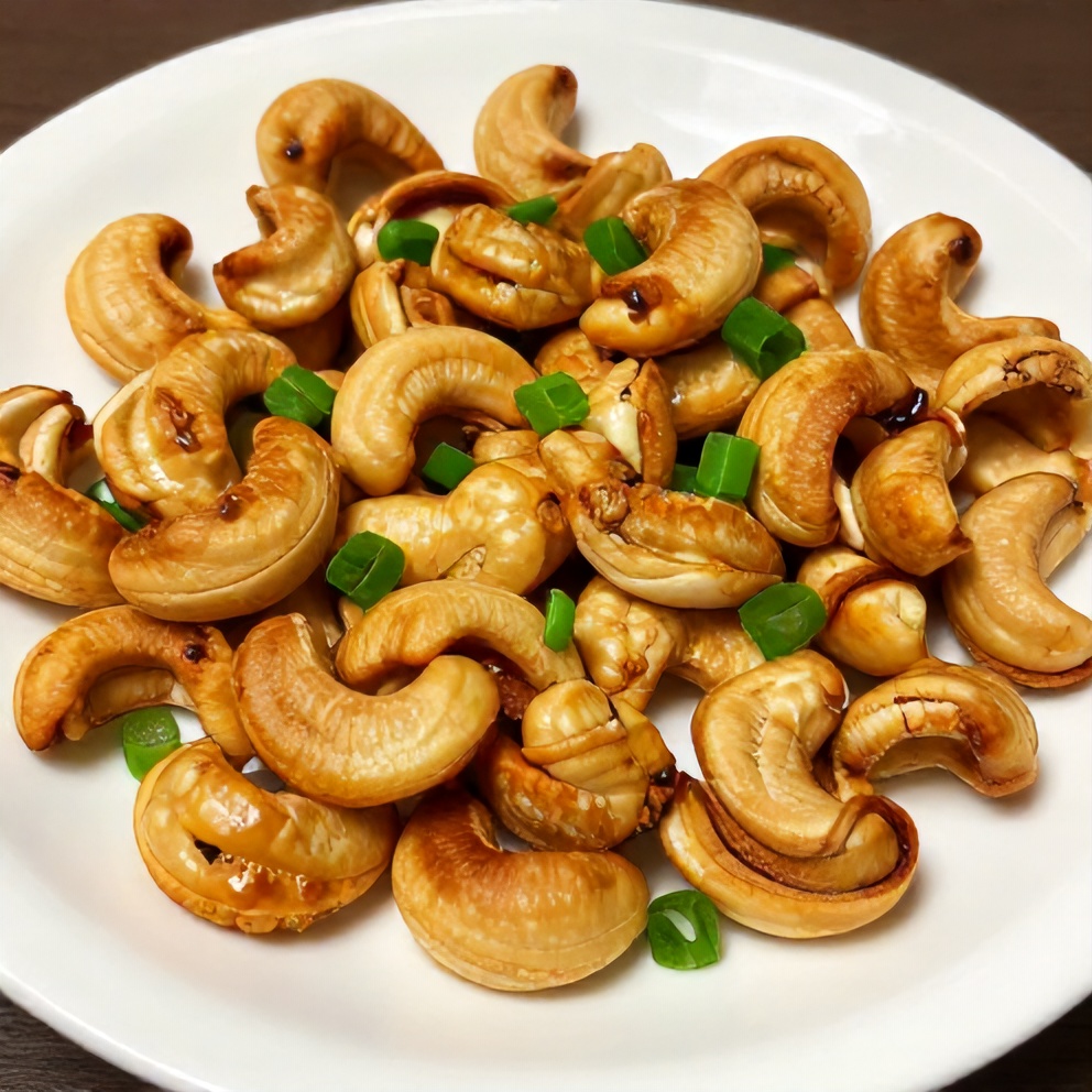 Plated Honey Sesame Cashews on a white plate