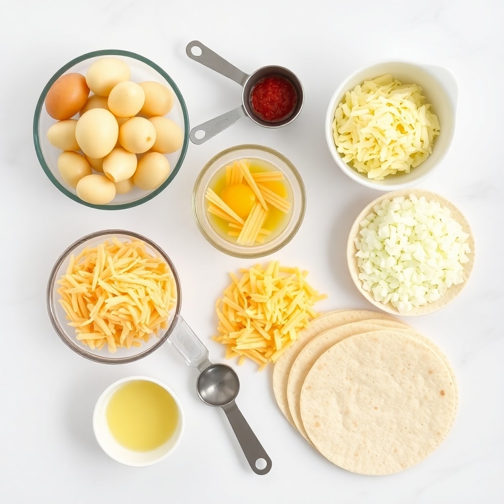 Raw ingredients for Crispy Potato, Egg & Cheese Tacos