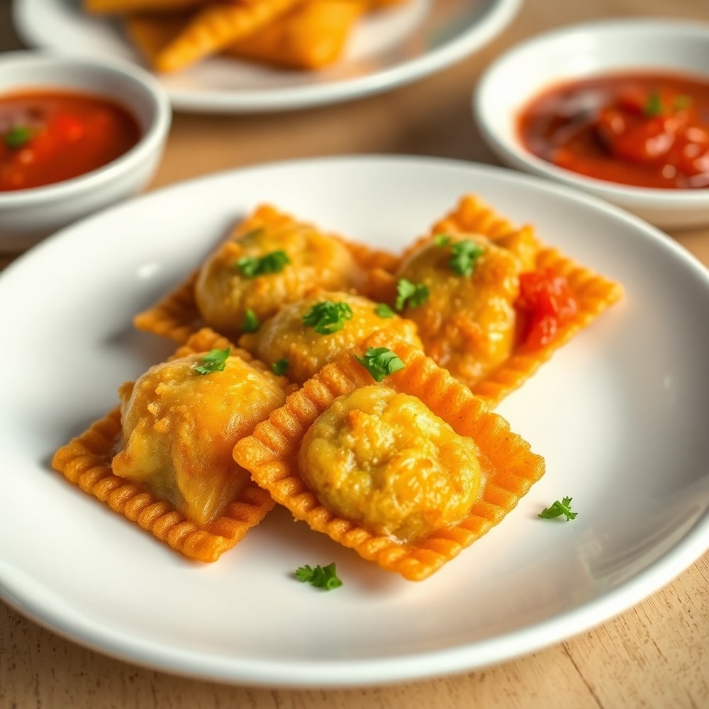 Crispy Ravioli Appetizer served on a platter with fresh parsley
