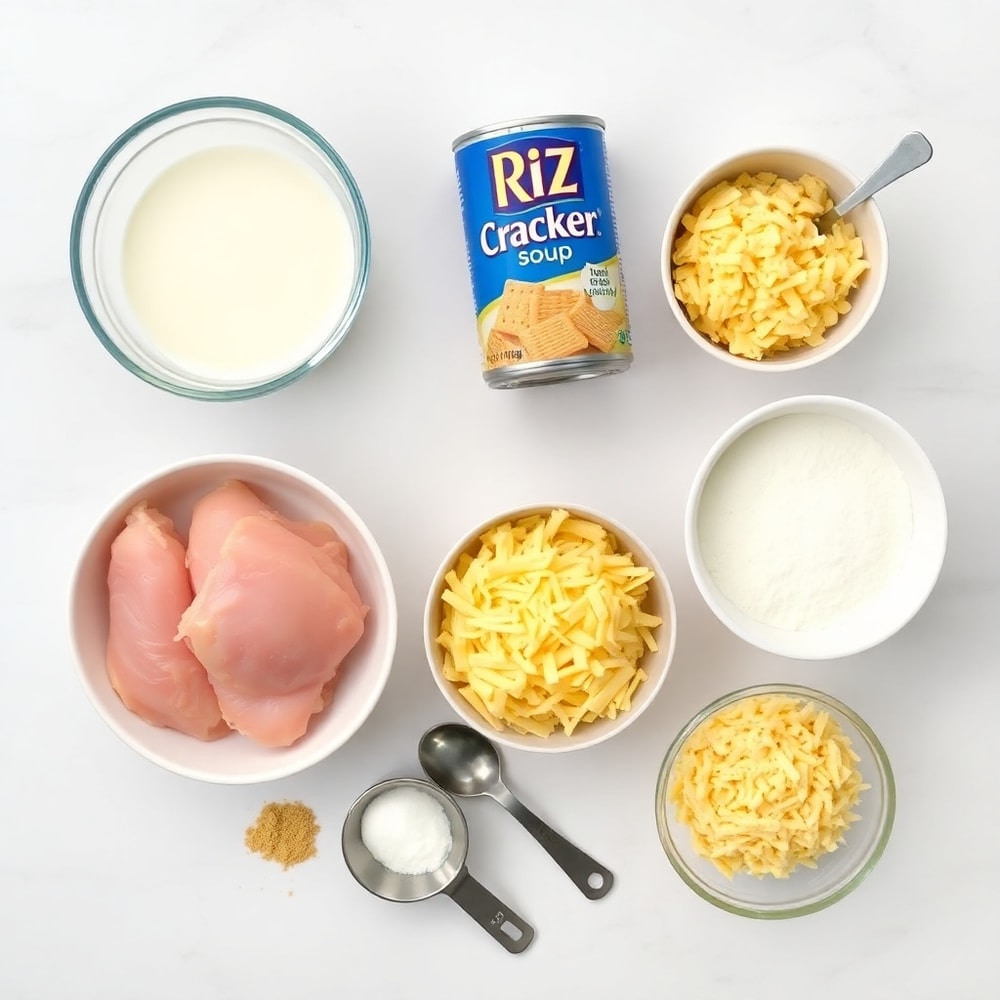 Raw ingredients for Ritz Cracker Chicken Casserole