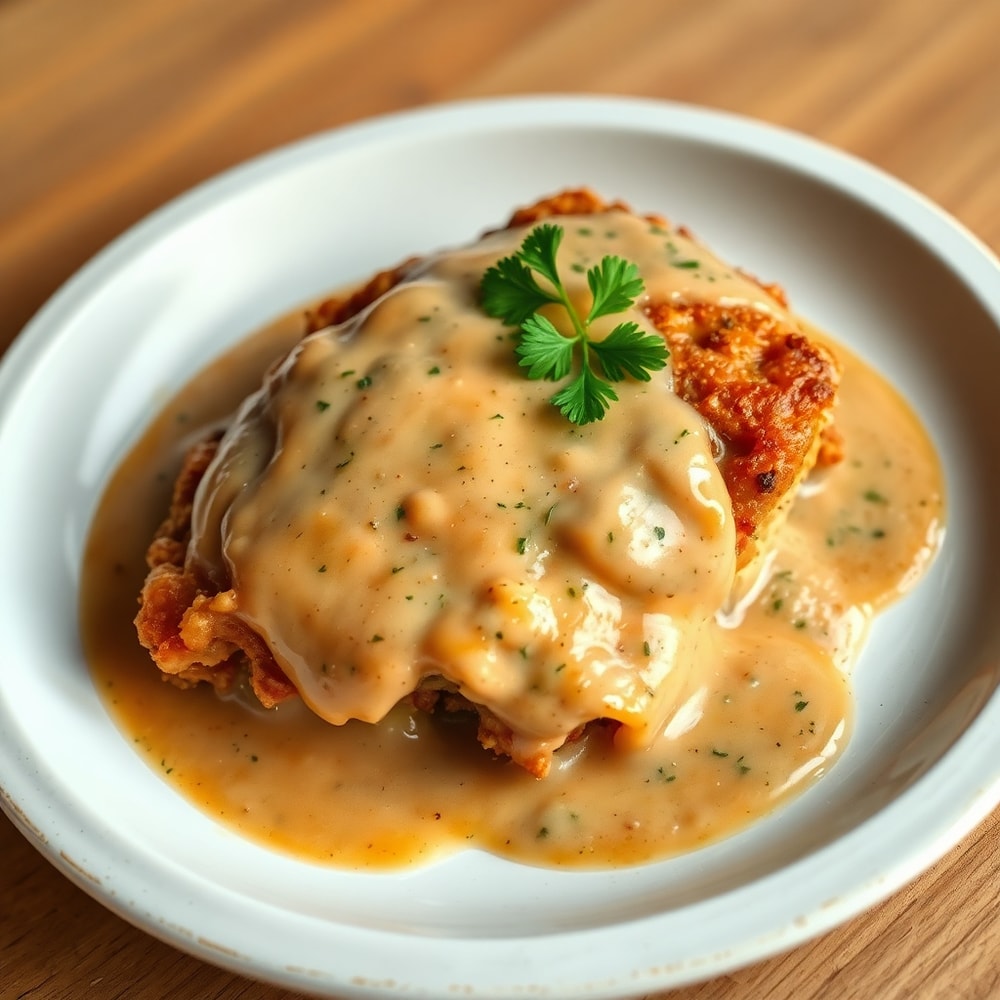 Smothered Chicken with crispy skin and creamy gravy