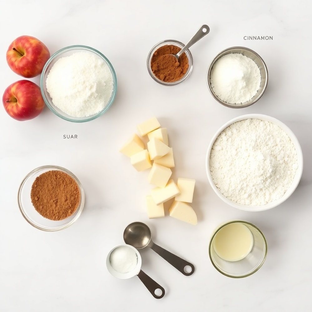 Raw ingredients for Amish Cinnamon Flop on a white marble surface