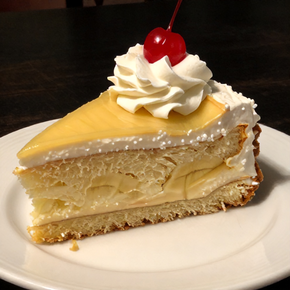 Sliced Banana Split Cake on a white plate