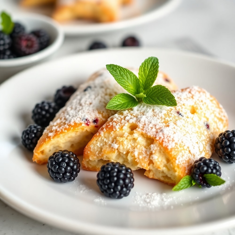 Perfectly Baked Blackberry Shortbread Wedges on a White Plate