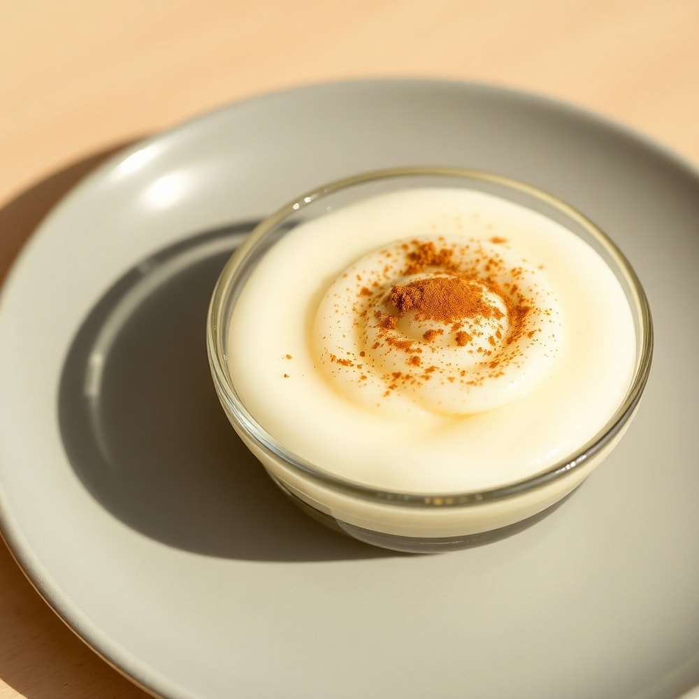 Served Brazilian Coconut Pudding with a sprinkle of cinnamon