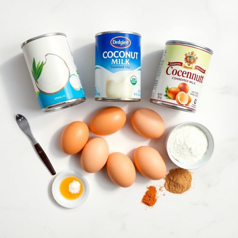 Ingredients for Brazilian Coconut Pudding laid out