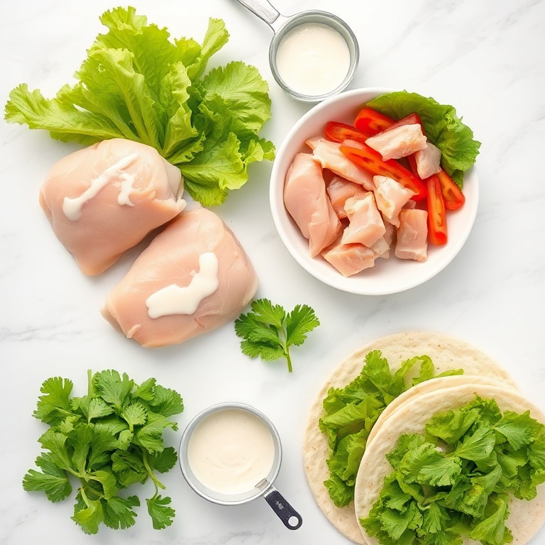 Chicken caesar wrap ingredients on a marble counter