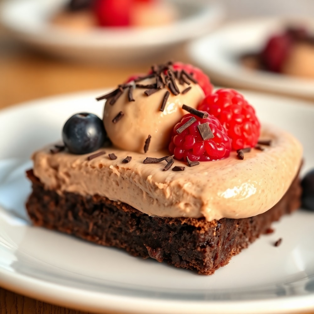 Chocolate Mousse Brownies on a dessert plate