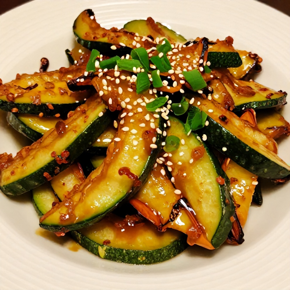 Hibachi Zucchini Stir Fry plated on a white plate