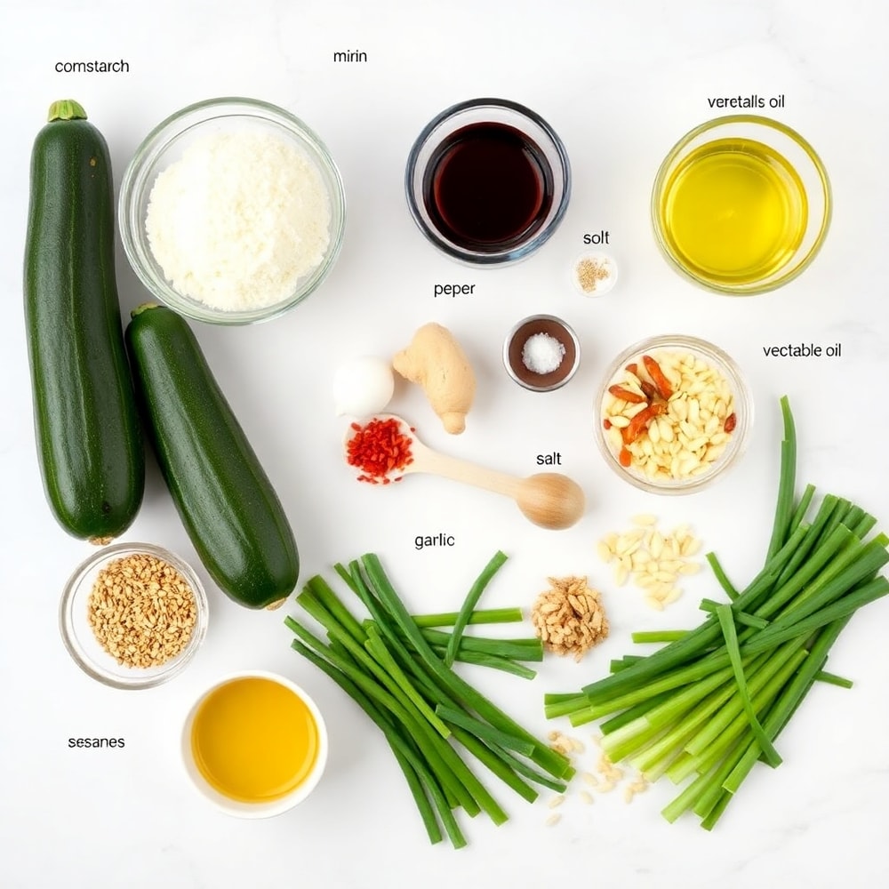 Hibachi Zucchini Stir Fry ingredients on a white marble surface