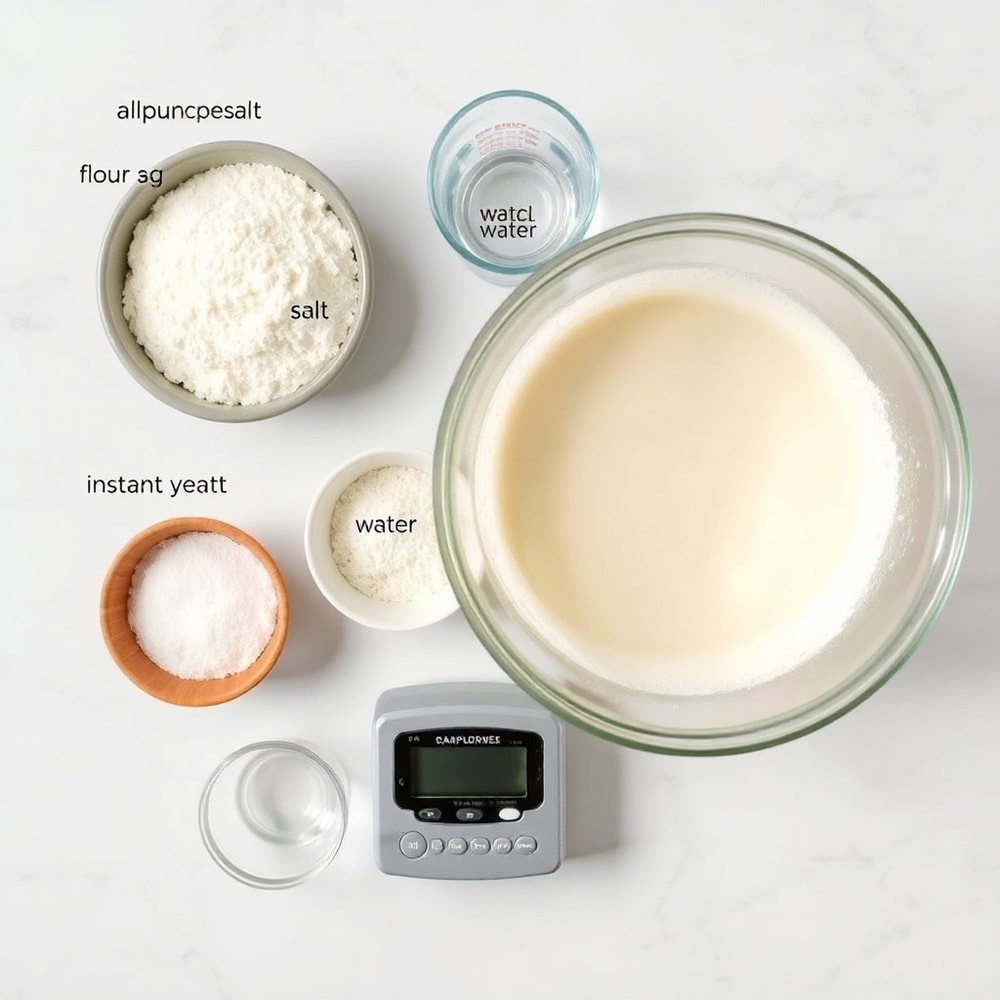 Crockpot Bread ingredients on a marble counter