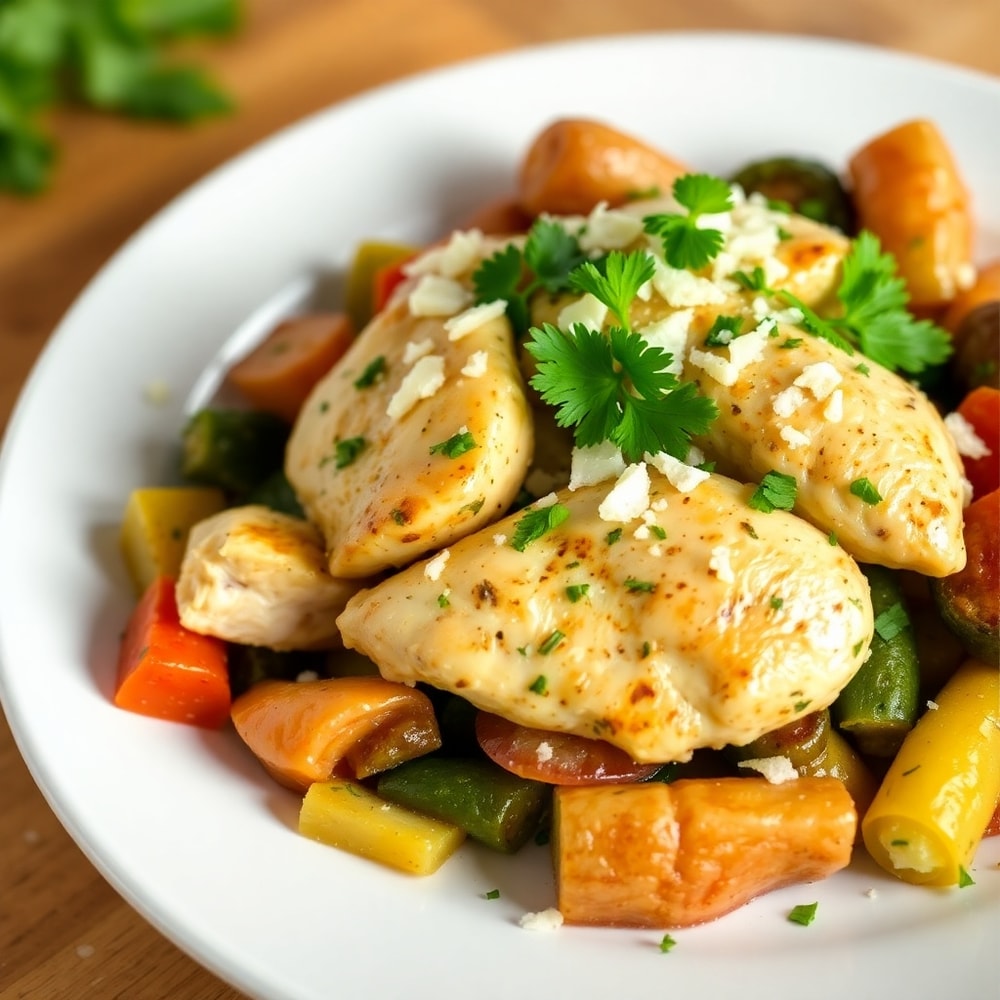 Crockpot Garlic Herb Chicken & Veggies Final Dish