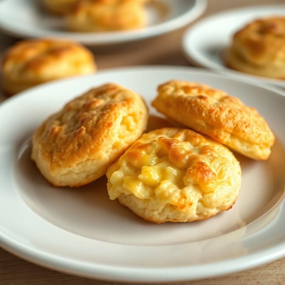 Fluffy cheesy protein biscuits on a plate, ready to serve