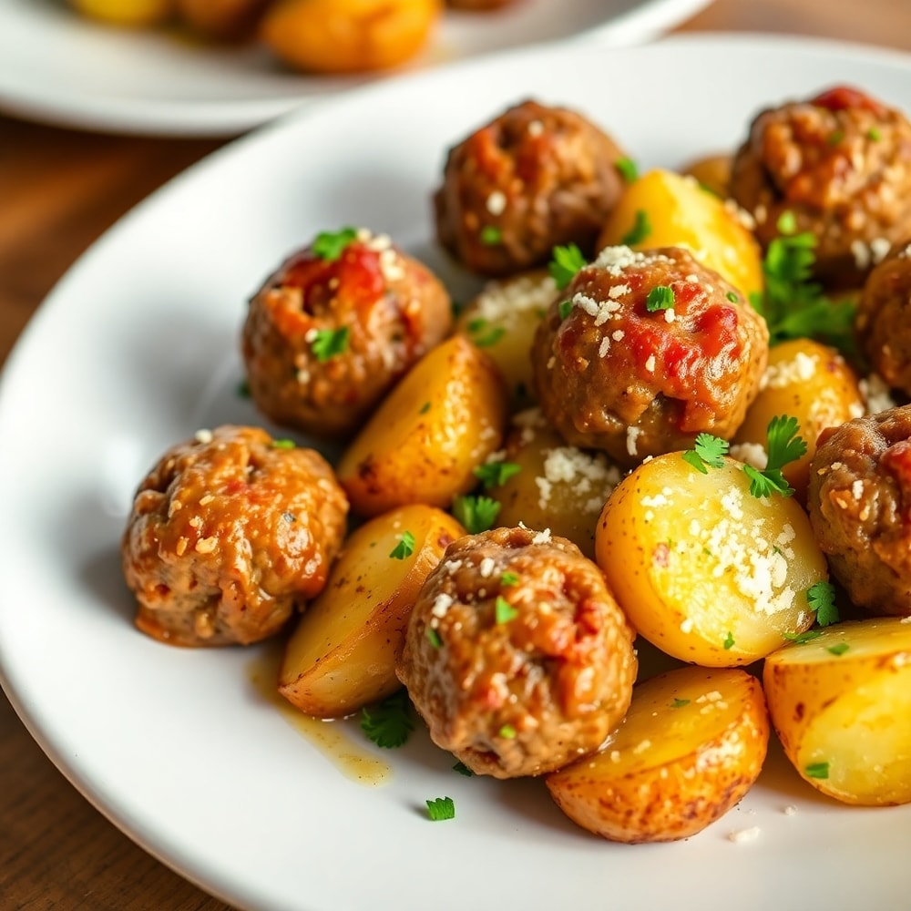 Garlic Butter One-Pan Meatballs and Potatoes