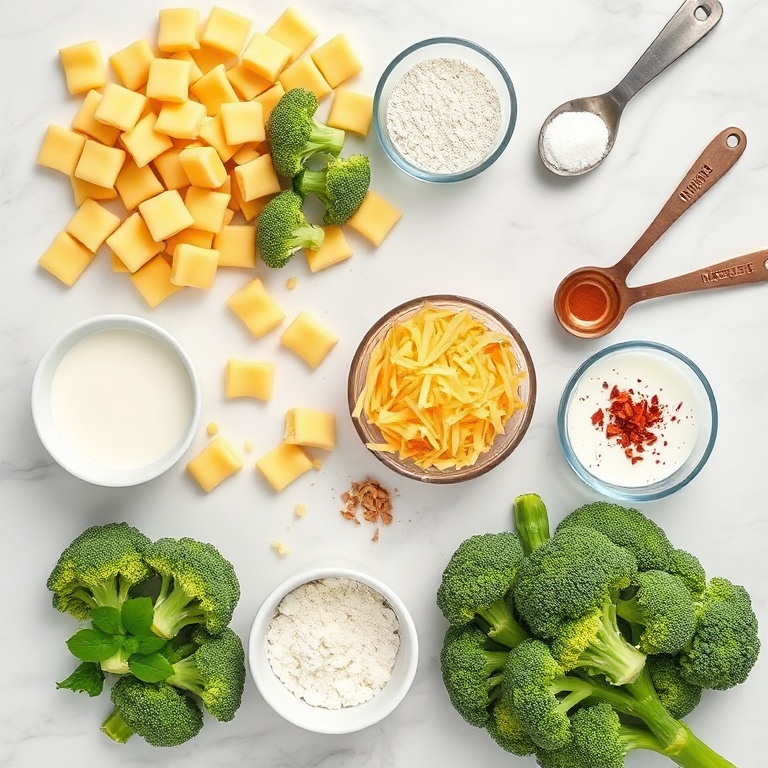 Raw ingredients for gnocchi broccoli bake