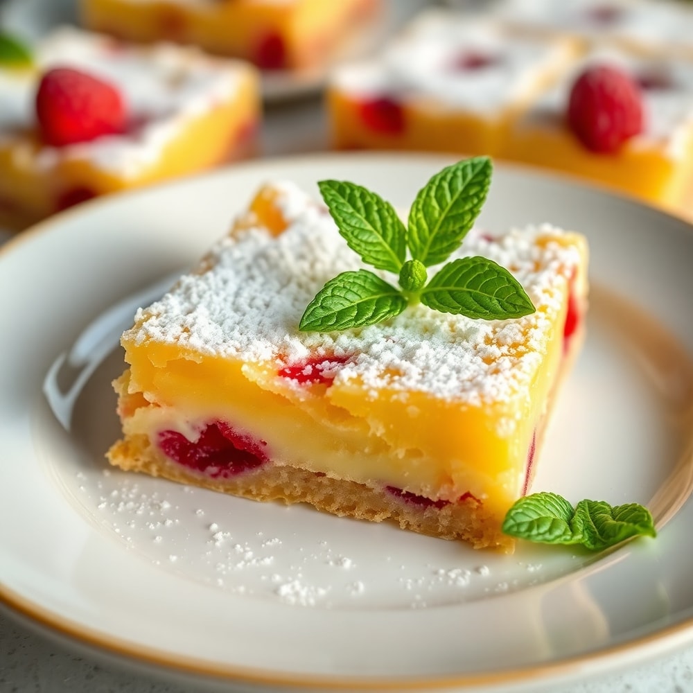 Lemon Raspberry Bars on a dessert plate