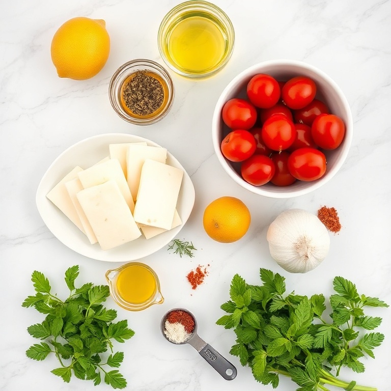 Raw ingredients for Mediterranean Halloumi Skewers