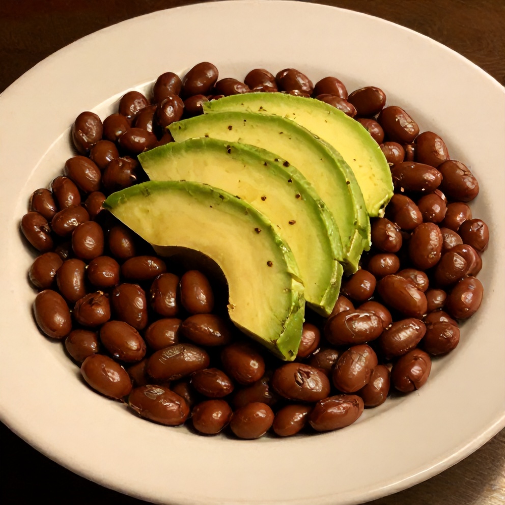 Plated Mexican Bean Salad with avocado slices