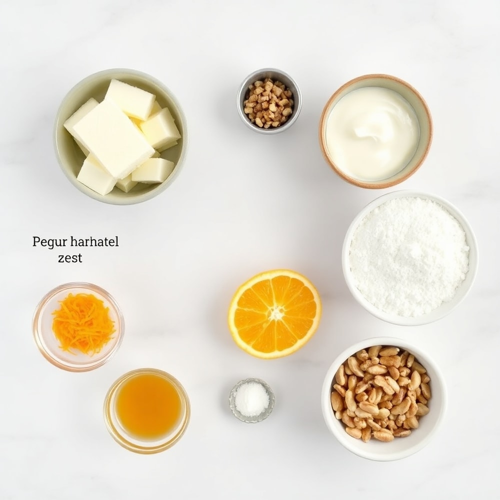 Ingredients for no bake orange creamsicle truffles on a marble surface