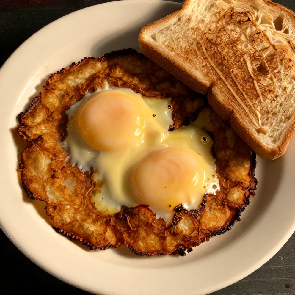 Plated crispy ranch-style eggs with a side of toast