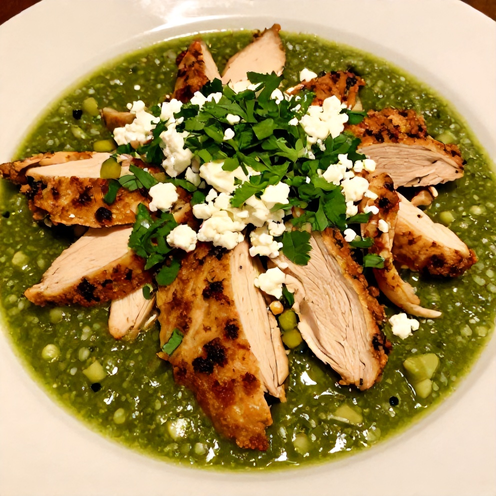 Plated serving of Easy Salsa Verde Chicken