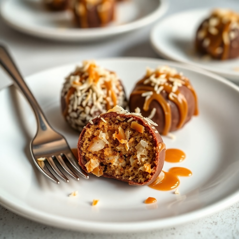 Samoa truffles on a white plate with a fork