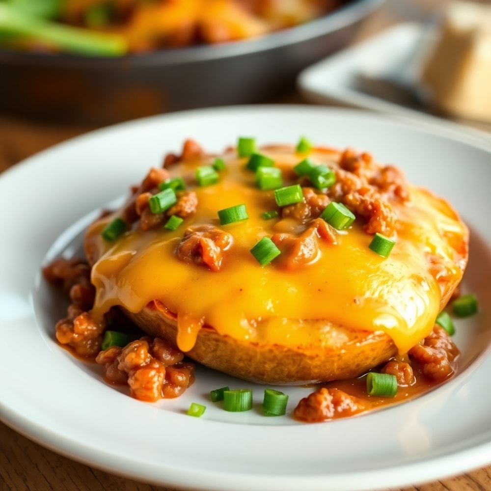 Sloppy Joe Potato Skillet plated with a side of green salad