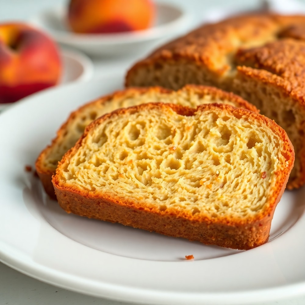 Sliced Easy Spiced Peach Bread on a plate