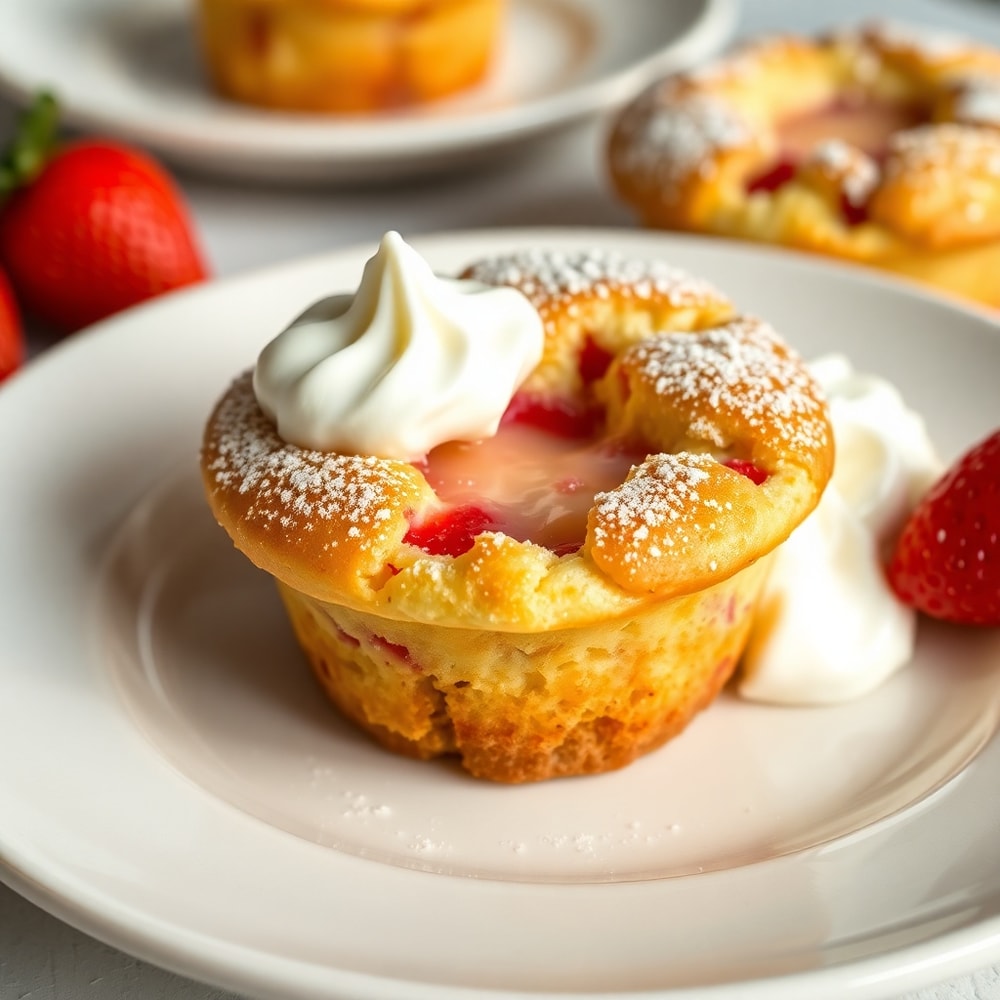 Freshly baked strawberry shortcake muffins on a plate