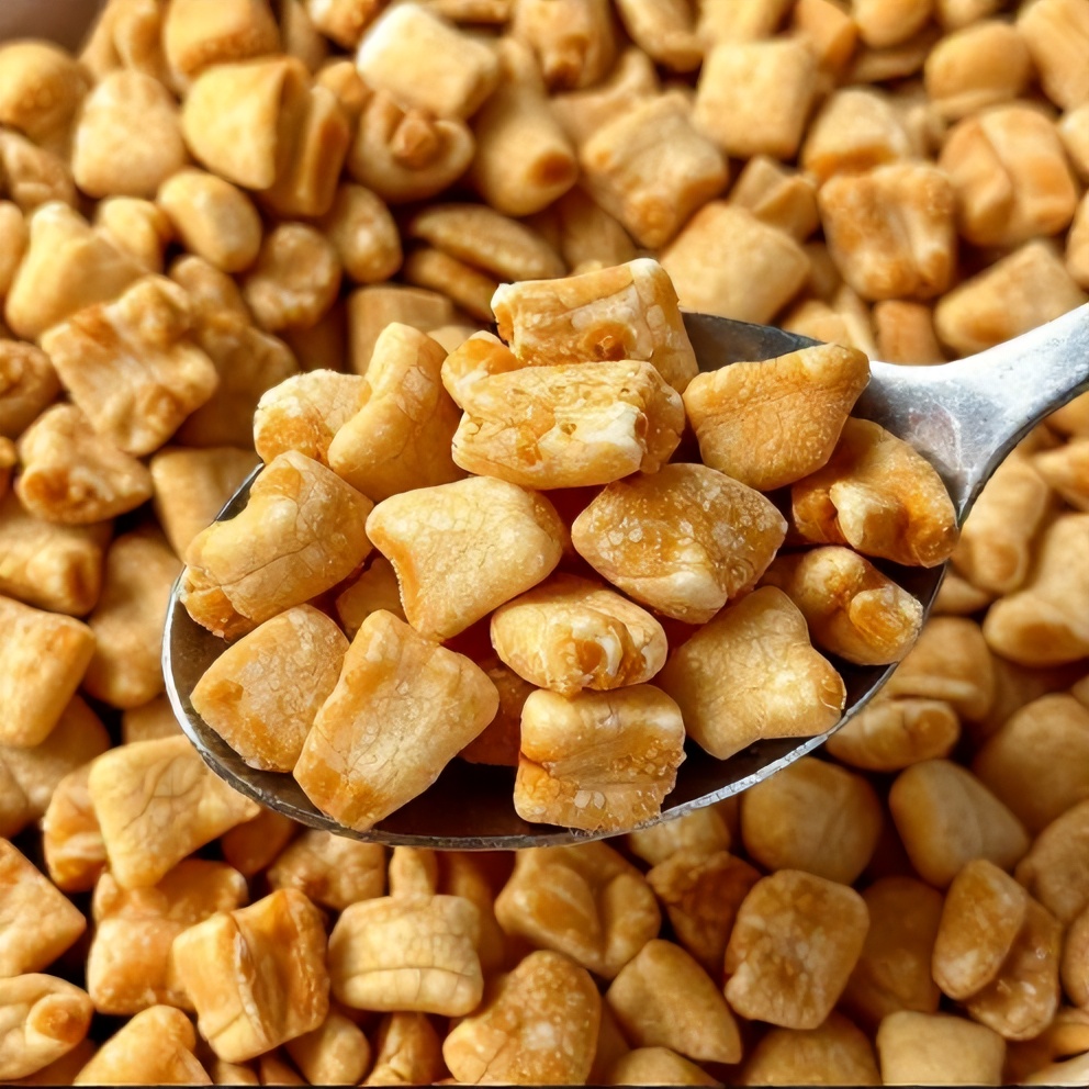 Toffee bits on a spoon