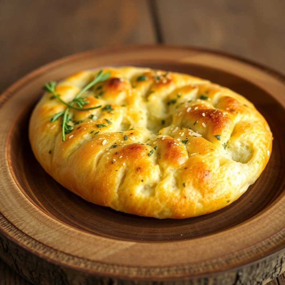 Garlic Parmesan Focaccia slice on a rustic plate