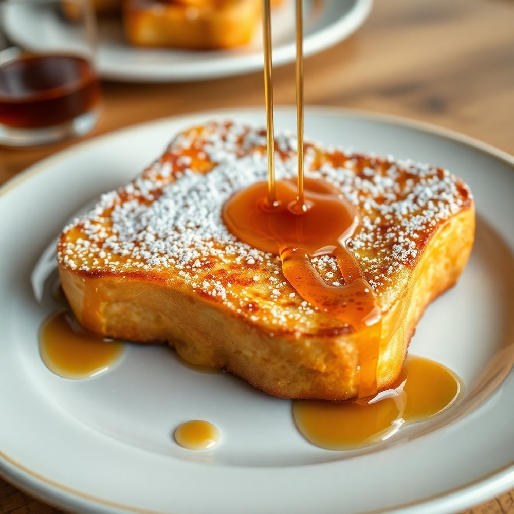 Golden French Toast with syrup and berries