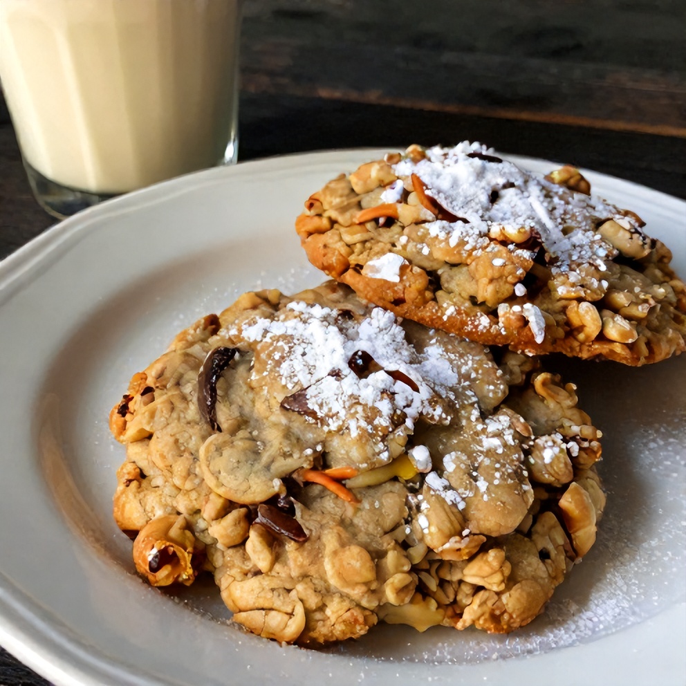 Gooey Butter Oatmeal Cookies on a plate with a glass of milk