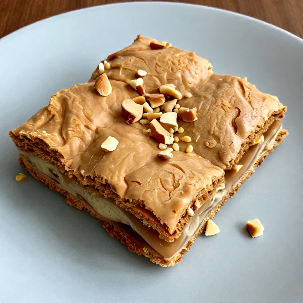 Chewy Butterscotch Blondies on a light blue plate