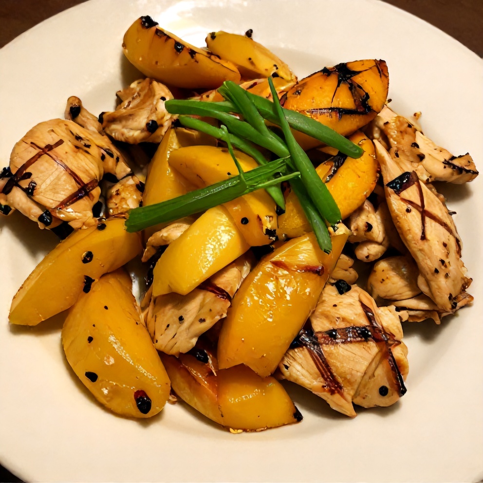 Plated Grilled Mango Pineapple Chicken with pineapple slices