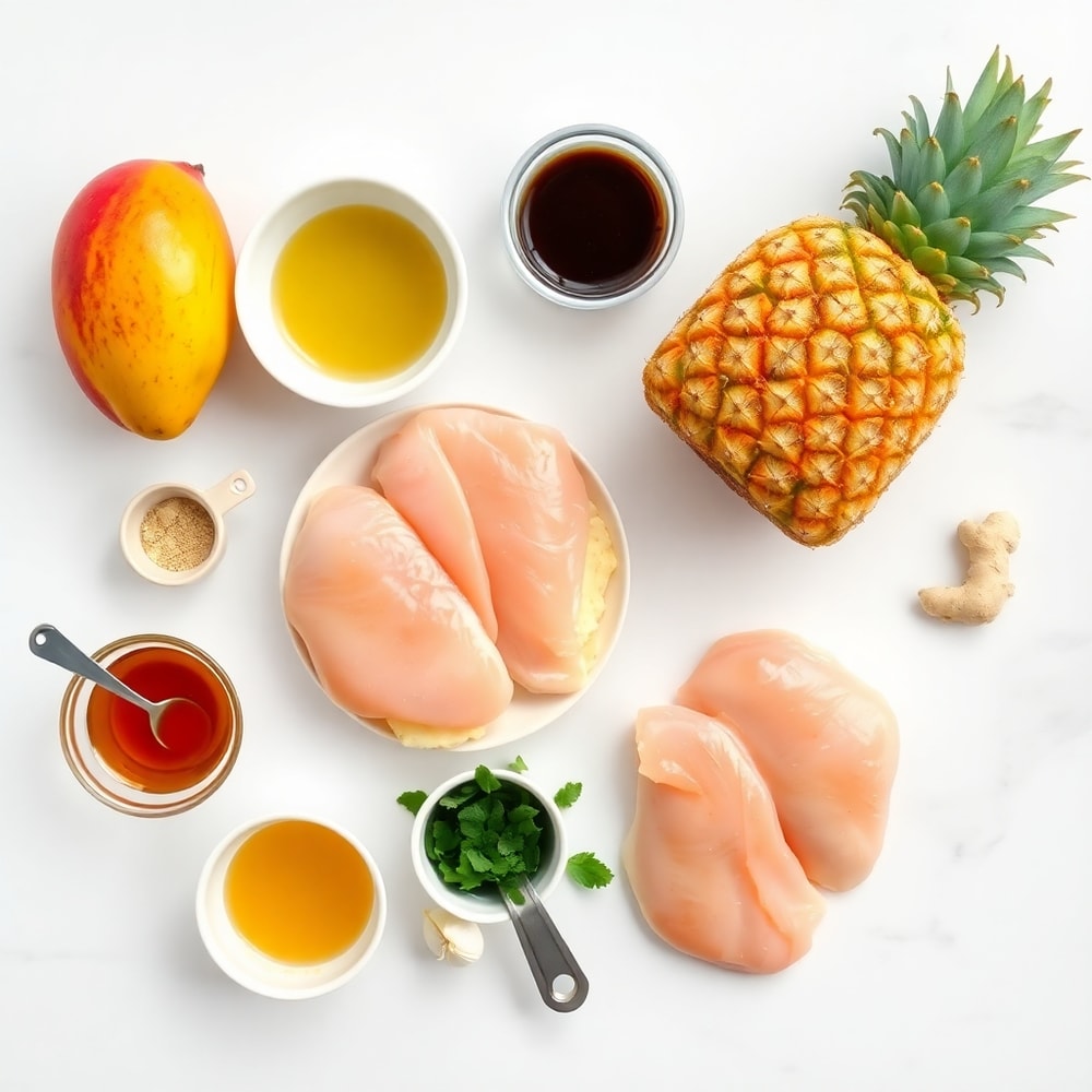 Raw ingredients for Grilled Mango Pineapple Chicken