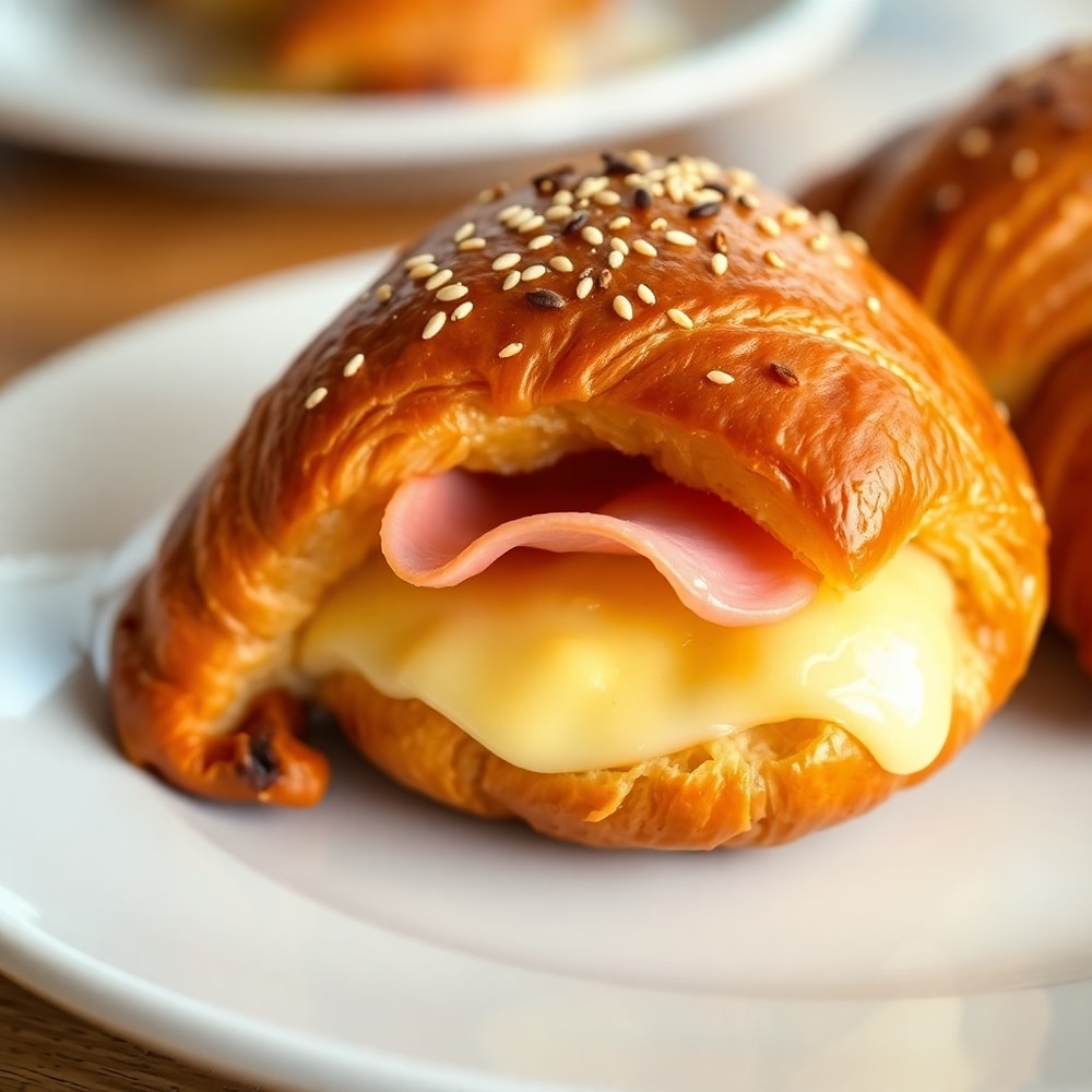 Plated ham and cheese croissant