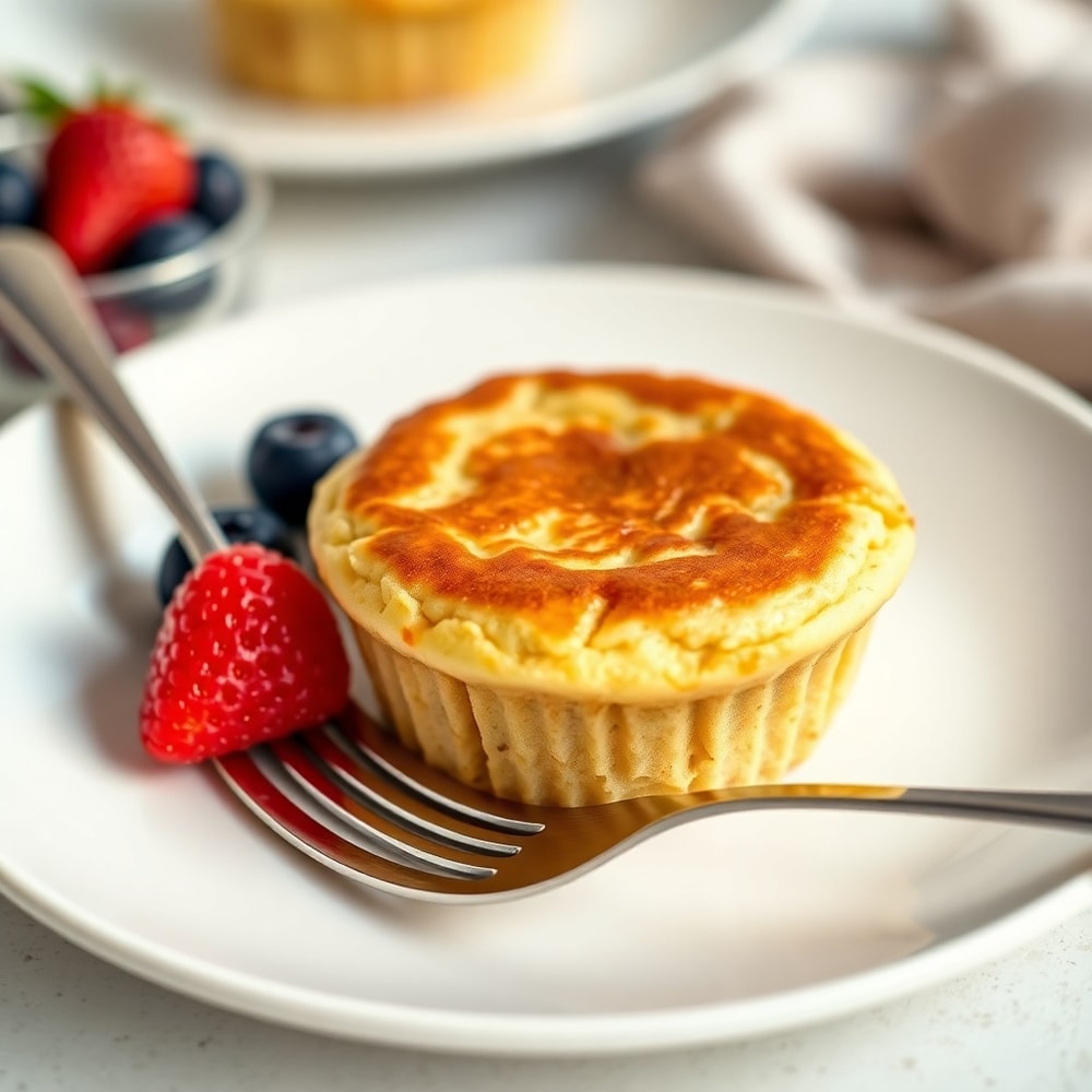 High protein pancake muffins on a plate with a fork