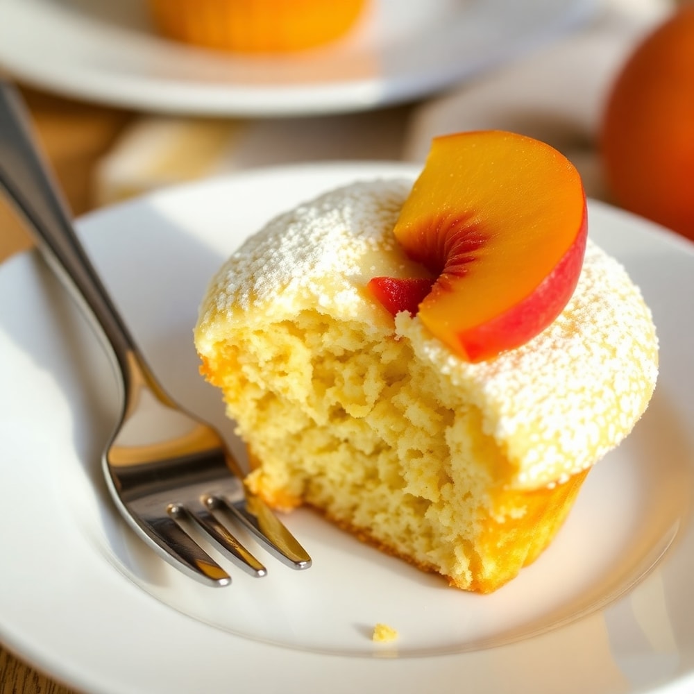 Honey Peach Cream Cheese Cupcake on a plate with a fork