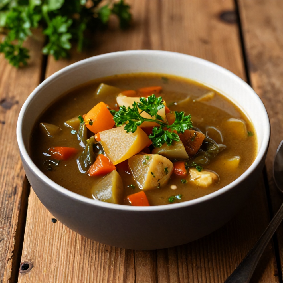 Bowl of Irish Vegetarian Stew with crusty bread