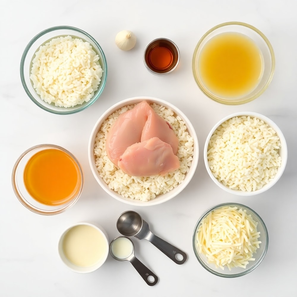 Raw ingredients for creamy smothered chicken and rice