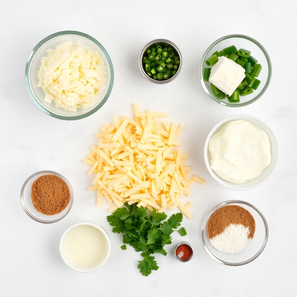 Raw ingredients for Jalapeno Popper Egg Rolls on a marble surface