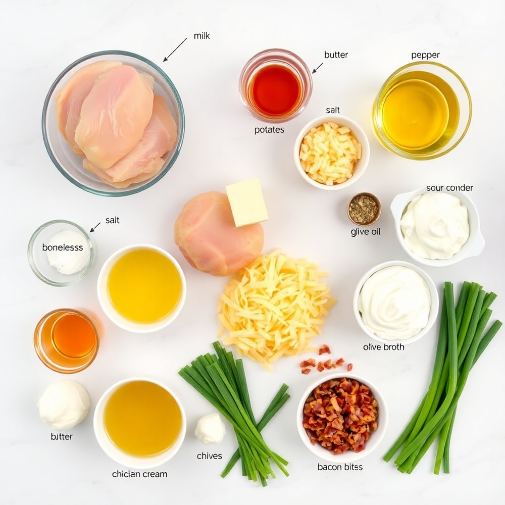 Raw ingredients for chicken and mashed potato bowls laid out