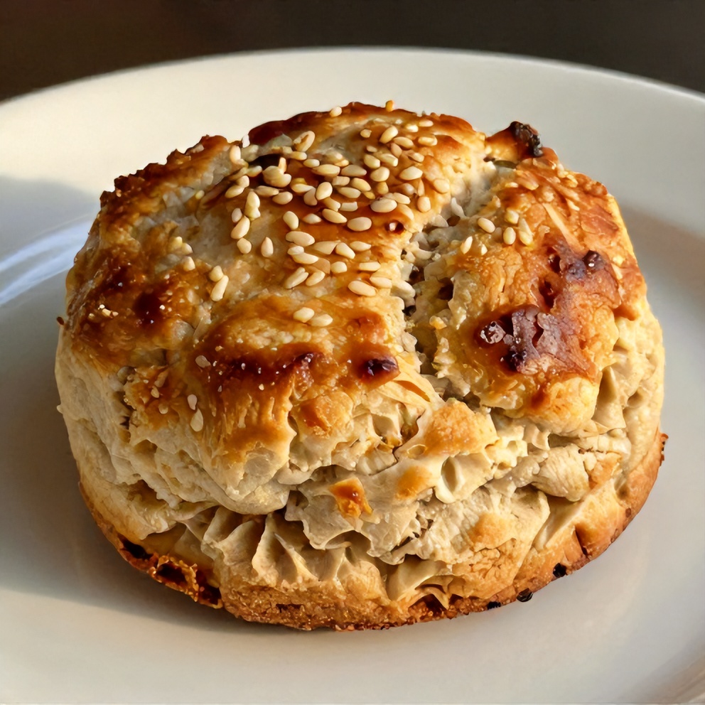 Keto protein breakfast biscuit on a plate with a knife